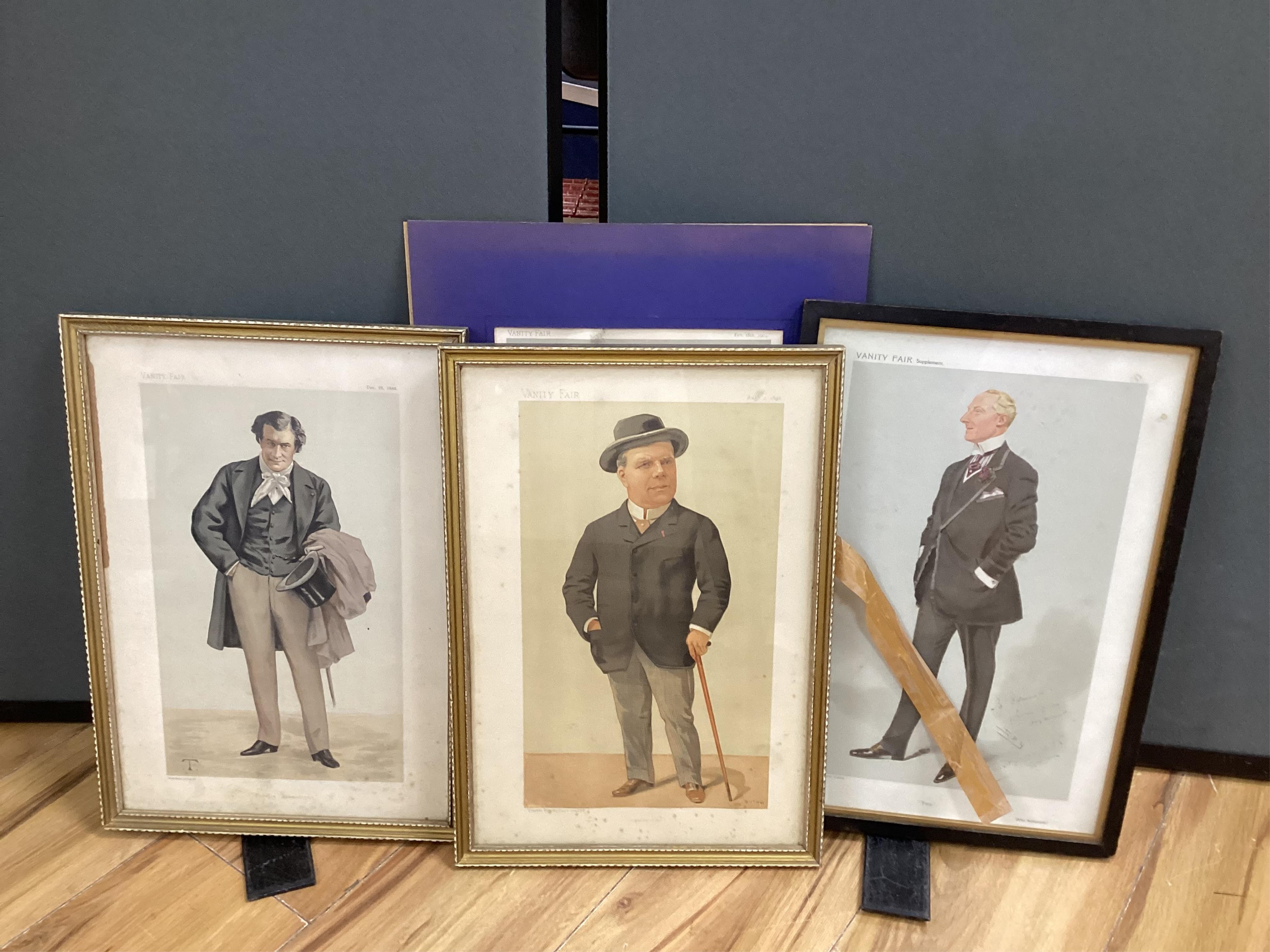 Four Vanity Fair lithographs to include ‘Rufus’, ‘Tony’ and ‘Coqueline Aine’, one by SPY, three framed, 37 x 25cm
